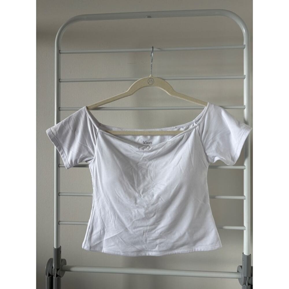 Klassy Network White Off Shoulder Crop Top Built In Bra Removable Pads Medium